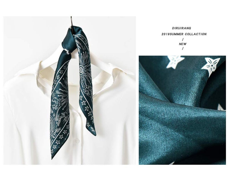 MEISEE Pure Natural Mulberry Silk Scarfs Women Small Square Scarf 21" x 21" Breathable Lightweight Neckerchief Printed Headscarf (green-10) - Image 4